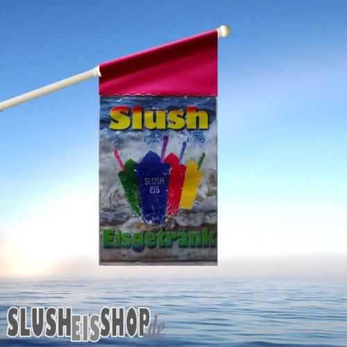 Slusheis-Werbung, Slushfahne A3 Pink / Rot, Fahne mit Slushbecher