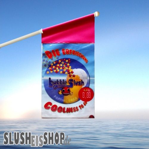 Bubble Slush-Werbung, Bubble Slushfahne A3 Pink/ Rot, Fahne mit Slushbecher